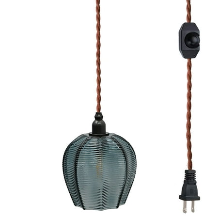 

FSLiving Hanging Swag Pendant Light with 15ft Plug-in UL Dimmable Cord Black Brass Finished E14 Socket Tiffany Ink Blue Glass Lamp Nordic Industrial Hanging Lamp for Corner Lighting - 1 Light
