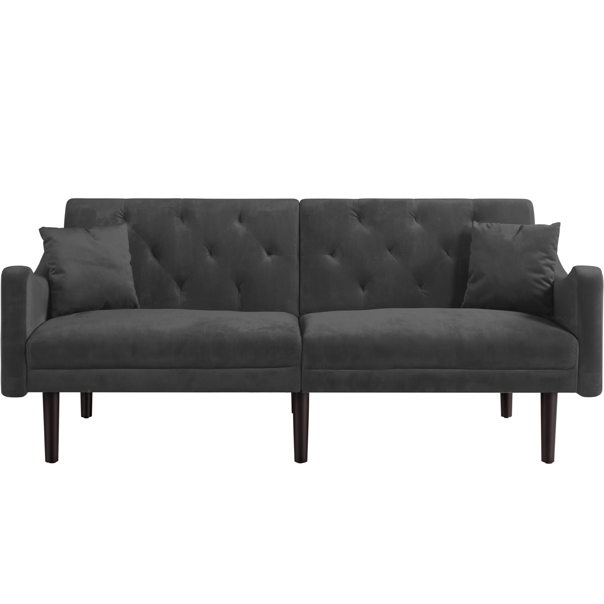 Modstyle Velvet Futon Sofa with 2 Pillows & Reclining Backrest, Gray