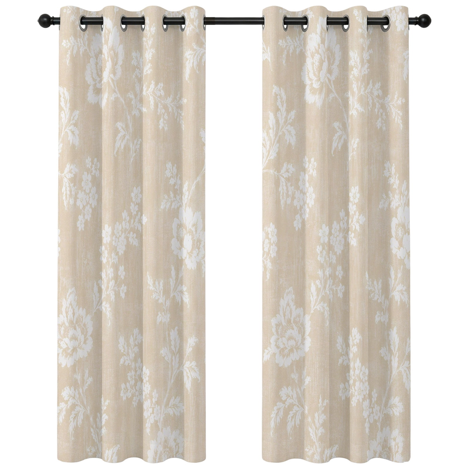 Rose Leaves Blackout Curtains 63 Inches Long Rustic Vintage Floral Flower Beige Linen Texture Thermal Insulated Room Darkening Drapes with Grommets for Living Room 42 W x 63 L 2 Panels