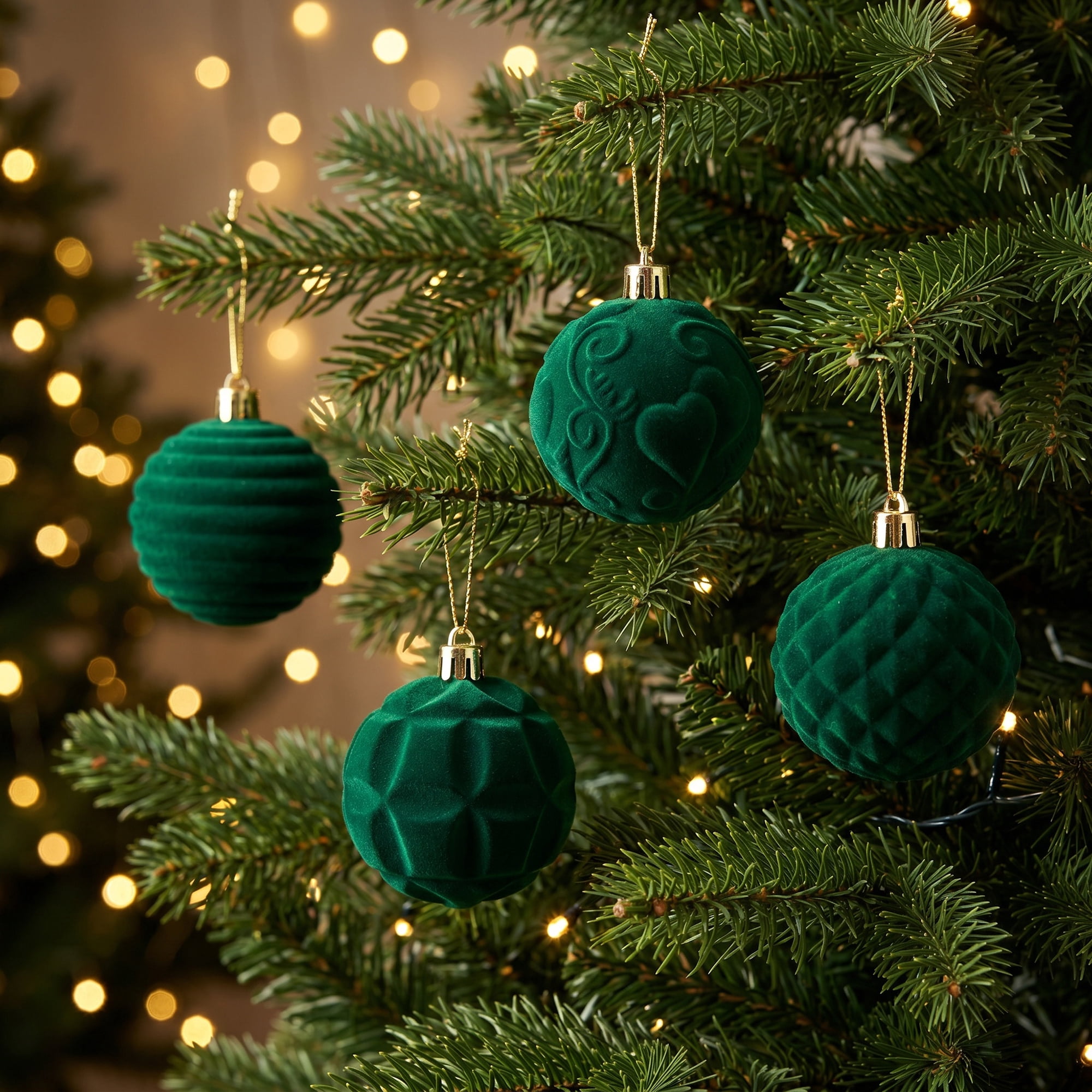 Unique Bargains Velvet Christmas 12 Pack Flocked Sphere Orbs Luxury Ornaments Green 2.4"