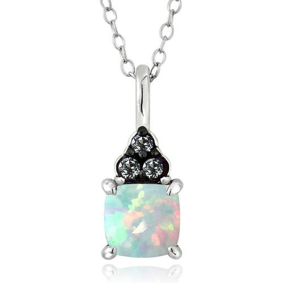 Created Opal and Blue Topaz Sterling Silver Necklace, 18"