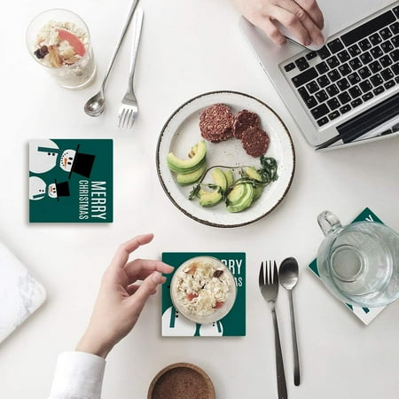 

ZHANZZK Snowman Merry Christmas Set of 8 Coaster for Drinks Absorbent Ceramic Stone Coasters Cup Mat with Cork Base for Home Kitchen Room Coffee Table Bar Decor