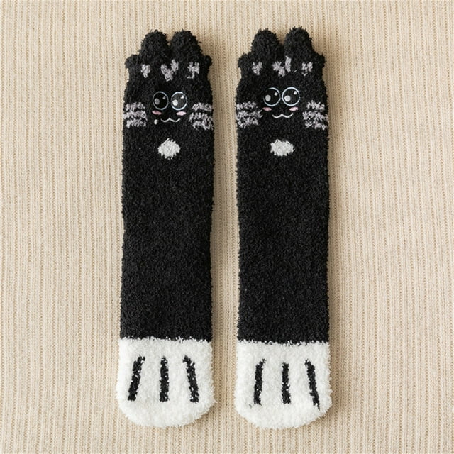 Fuzzy Cat Socks Fluffy Cozy Slipper Socks Winter Sleeping Socks With Cat Pattern For Women Girls Gifts