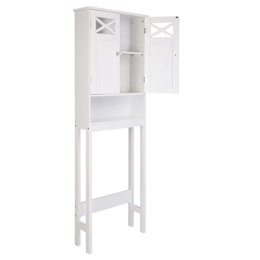 Ktaxon Over the Toilet Storage, Bathroom Storage Cabinet Organizer  with Adjustable Shelf Double Doors, White