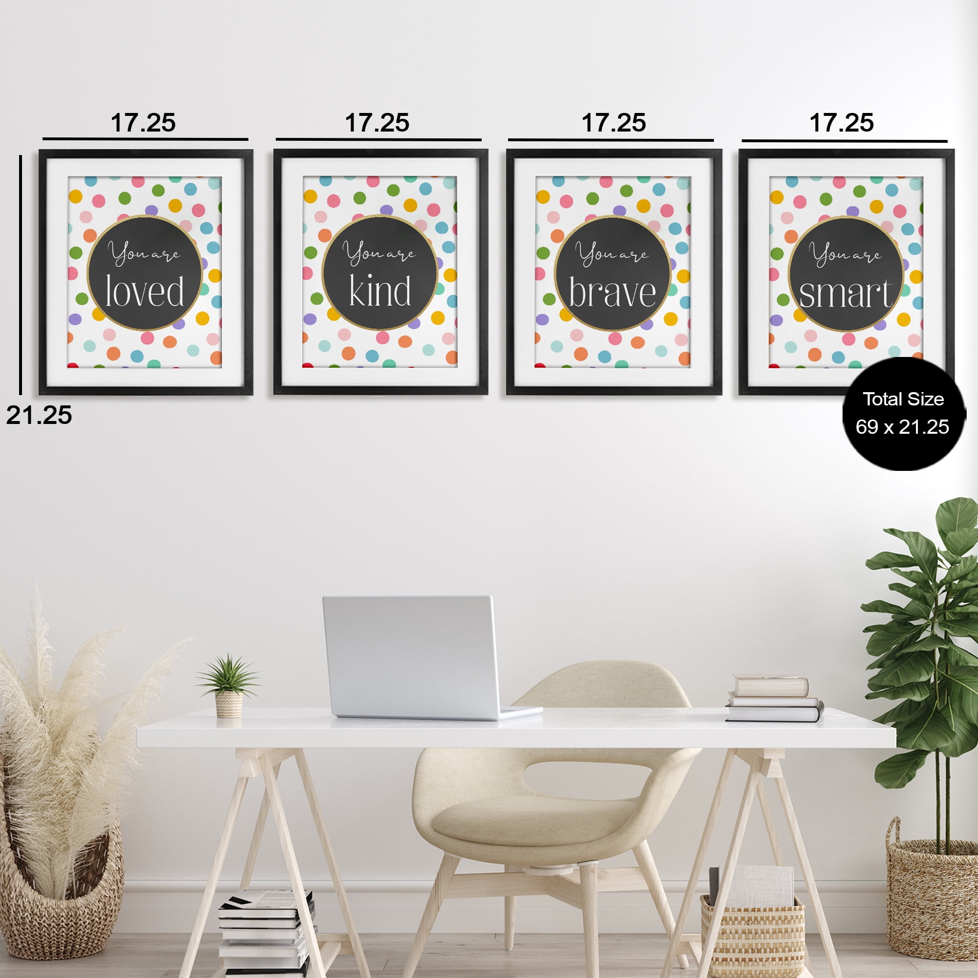 Stupell Industries Polka Dot Affirmations 4 Piece Black Framed Print Under Glass Set, design by Christine Simpson Art