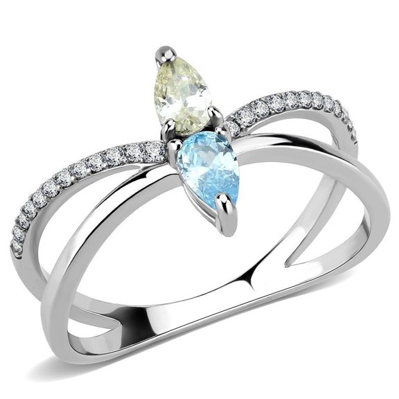 Womens Rings High polished (no plating) Stainless Steel Ring with AAA Grade CZ in Multi Color DA271