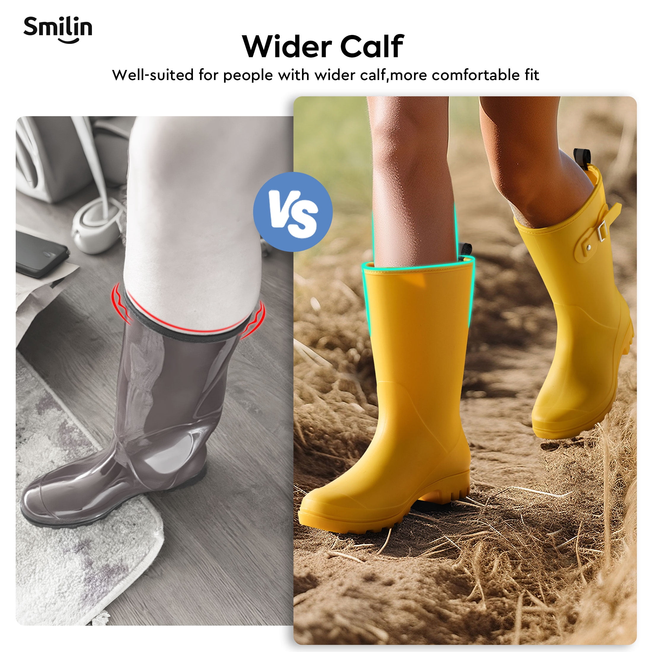 SMILIN Wellington Wide Calf Rubber Rain Boots for Women Yellow Size 6