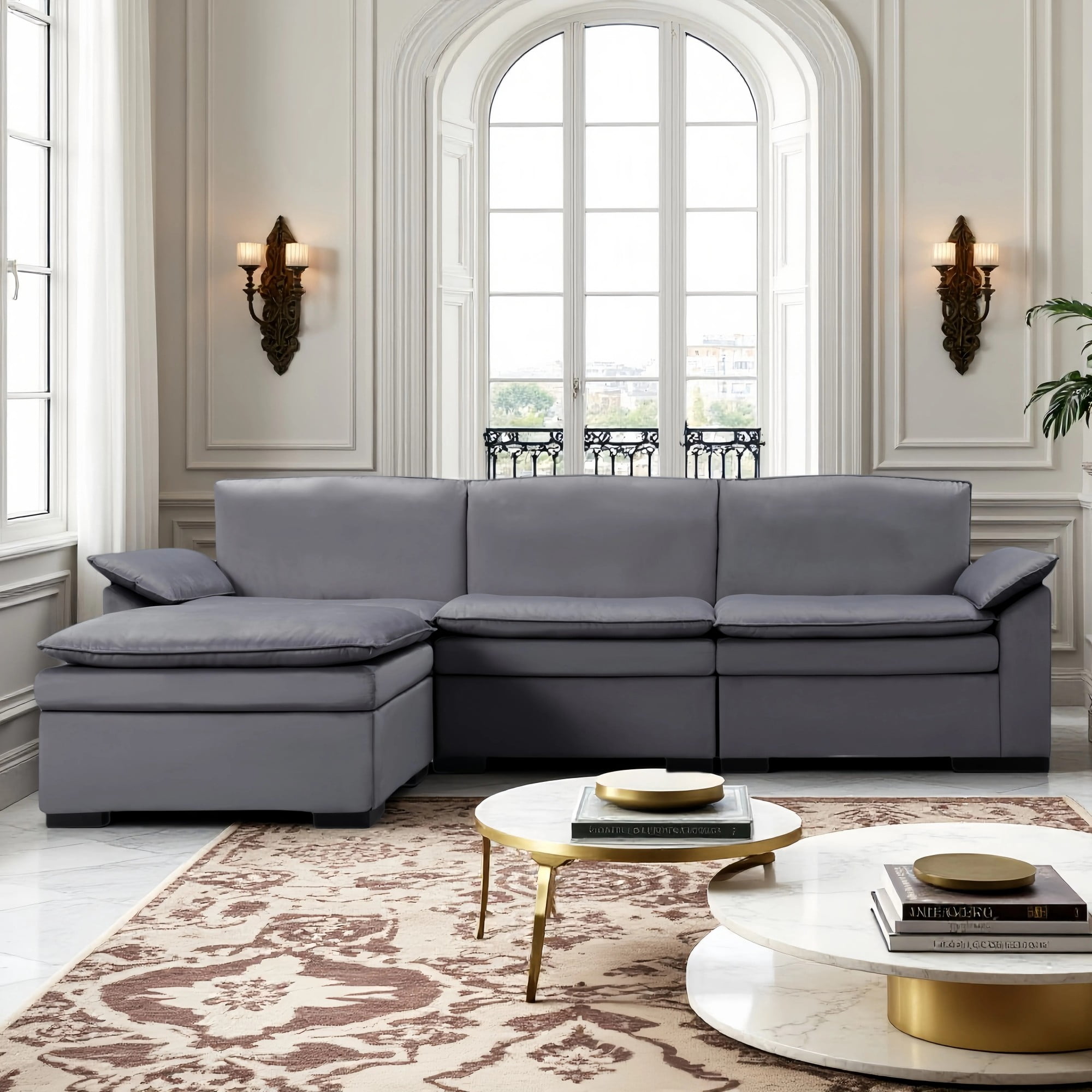 Gewnee Combination Sofa With Movable Footstool and Movable Footrest, Suitable For Living, Office Area and Reception Room.