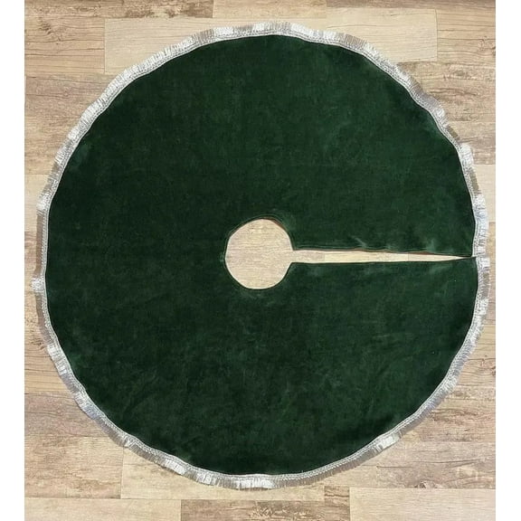 New Era Creation Dark Green with Silver lace velvet tree skirt, Monochrome tree skirt, velvet tree skirt Christmas Event Tree Skirt Holiday Party House Gifts
