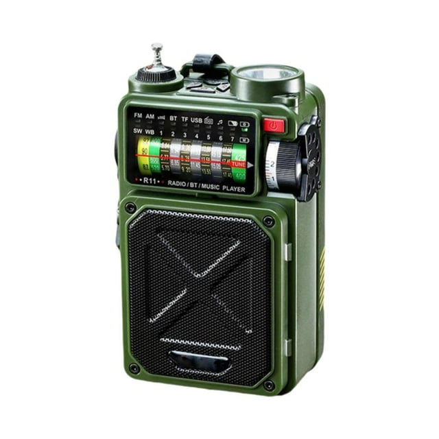 Radio d'Urgence Portable Vert Armée à Manivelle Solaire Camping Multi-Bandes Camping d'Urgence