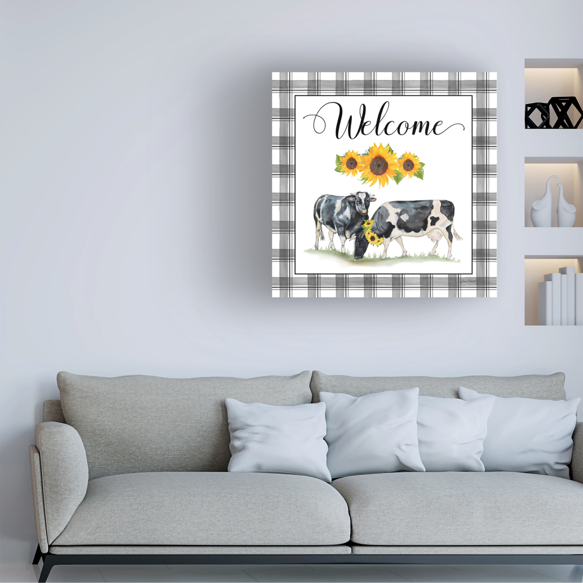 Canvas Wall Art - Jean Plout 'Lovely Plaid Sentiments C' Wall Art for Living Room, Bedroom, or Office DÃ©cor by Trademark Fine Art - 14 x 14 Inches