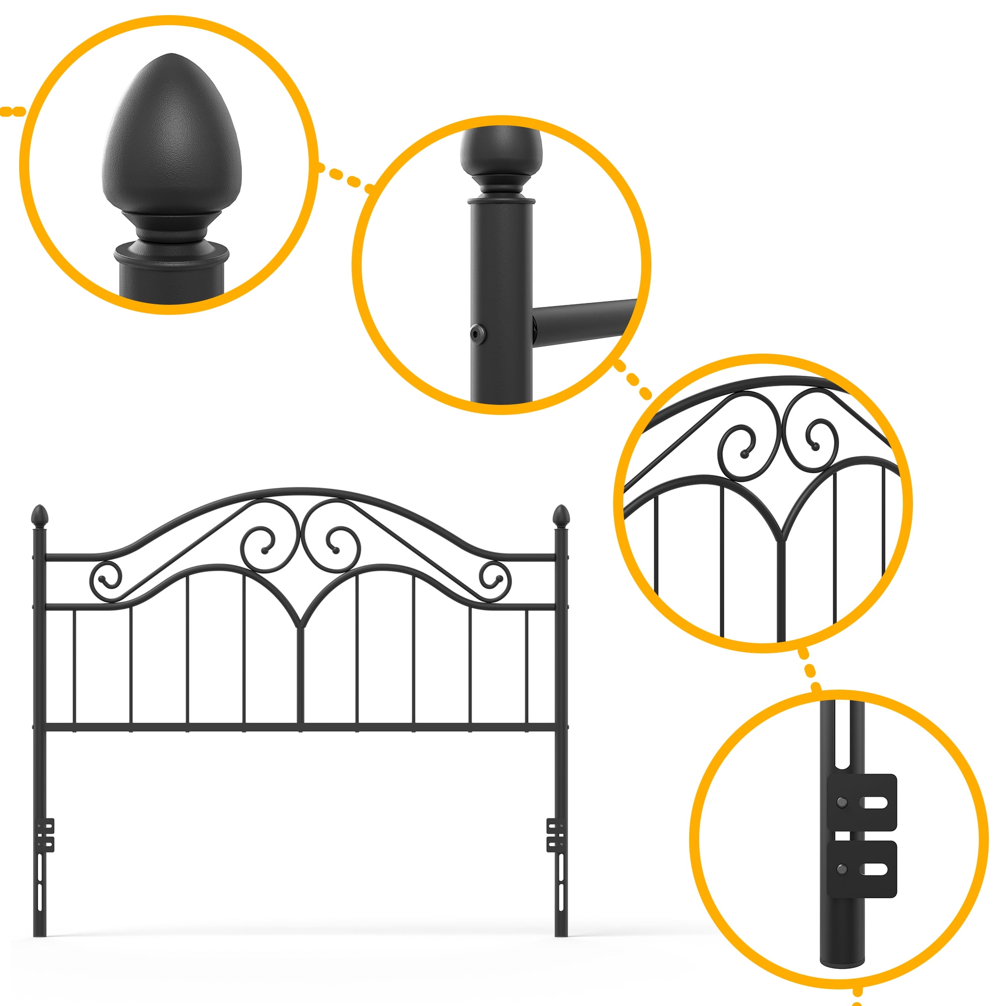 Yoneston Vintage Metal Queen Headboard with 3-Level Height Adjustment Design, Black