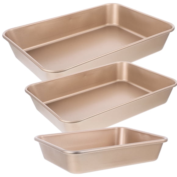 LOLIPPYY 3Pcs Carbon Steel Baking Pans Plated Gold Nonstick for Oven Cakes Brownies and Lasagna
