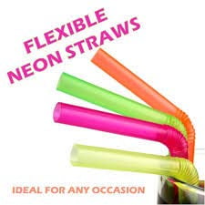 240 Neon Straws with Longer Flex Bend - Plastic