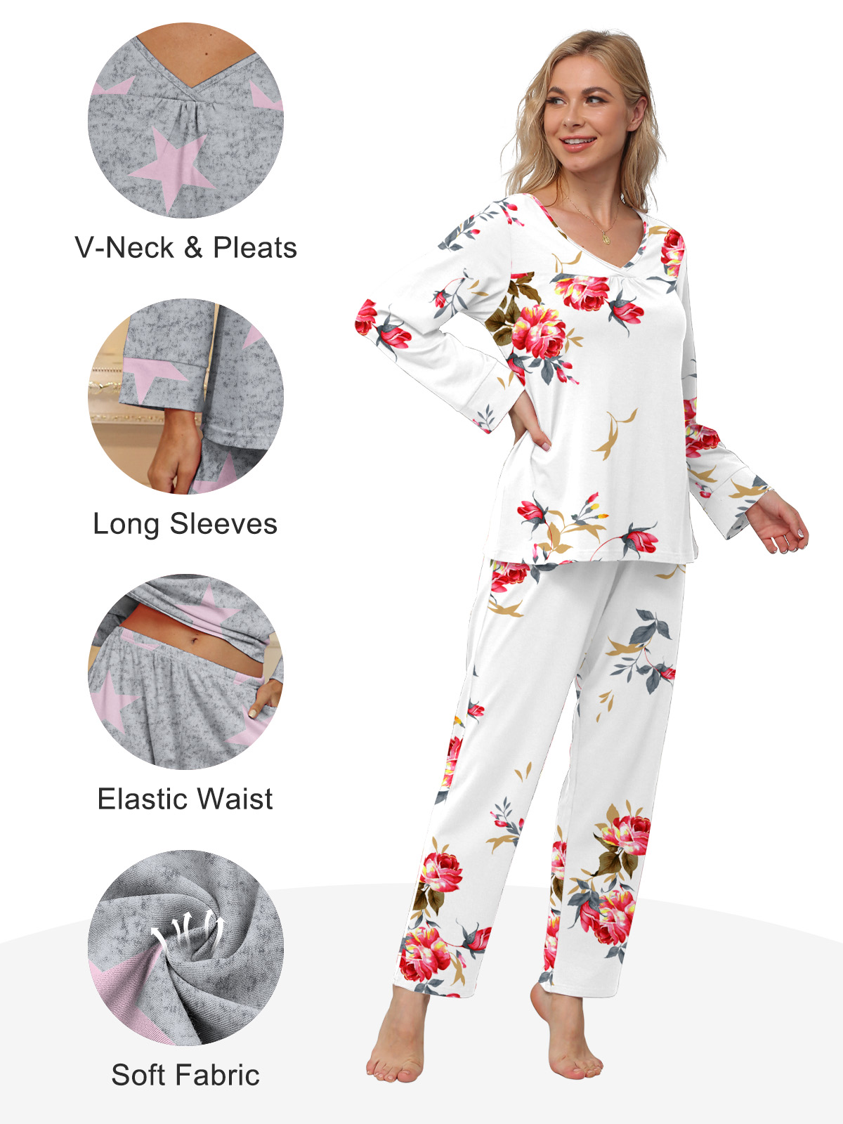 Anygrew Women's Long Sleeve Pajama Set with Wide Leg Pants photo 7