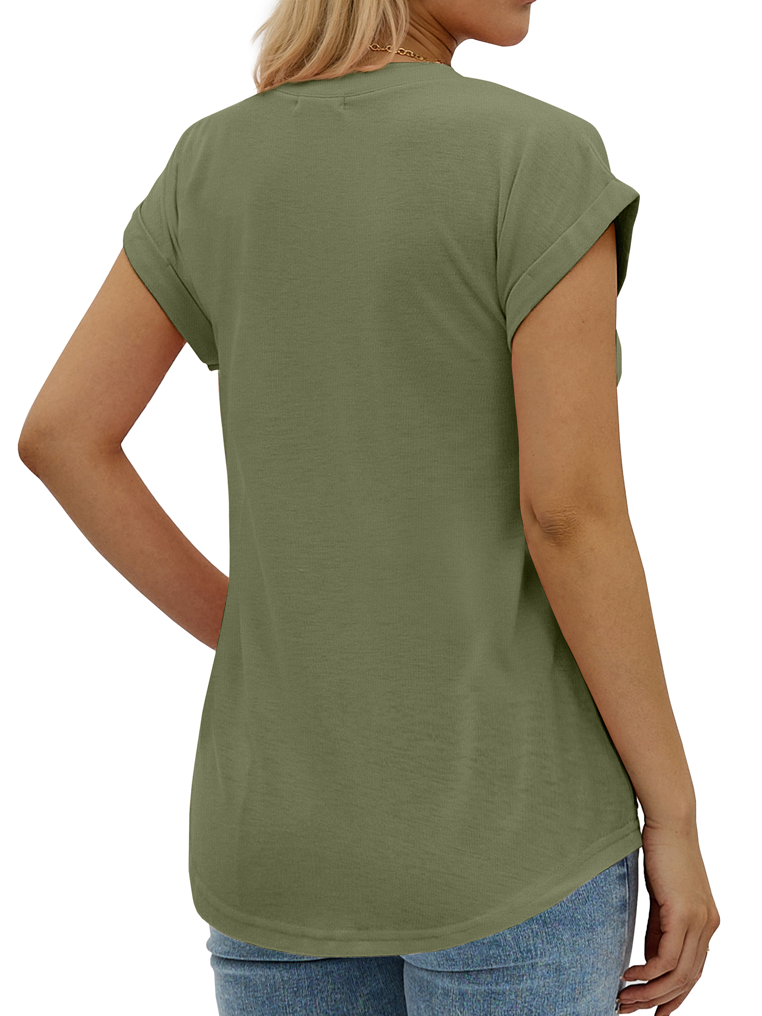 MOSHU Women's Henley T-Shirt, V-Neck, Green photo 4