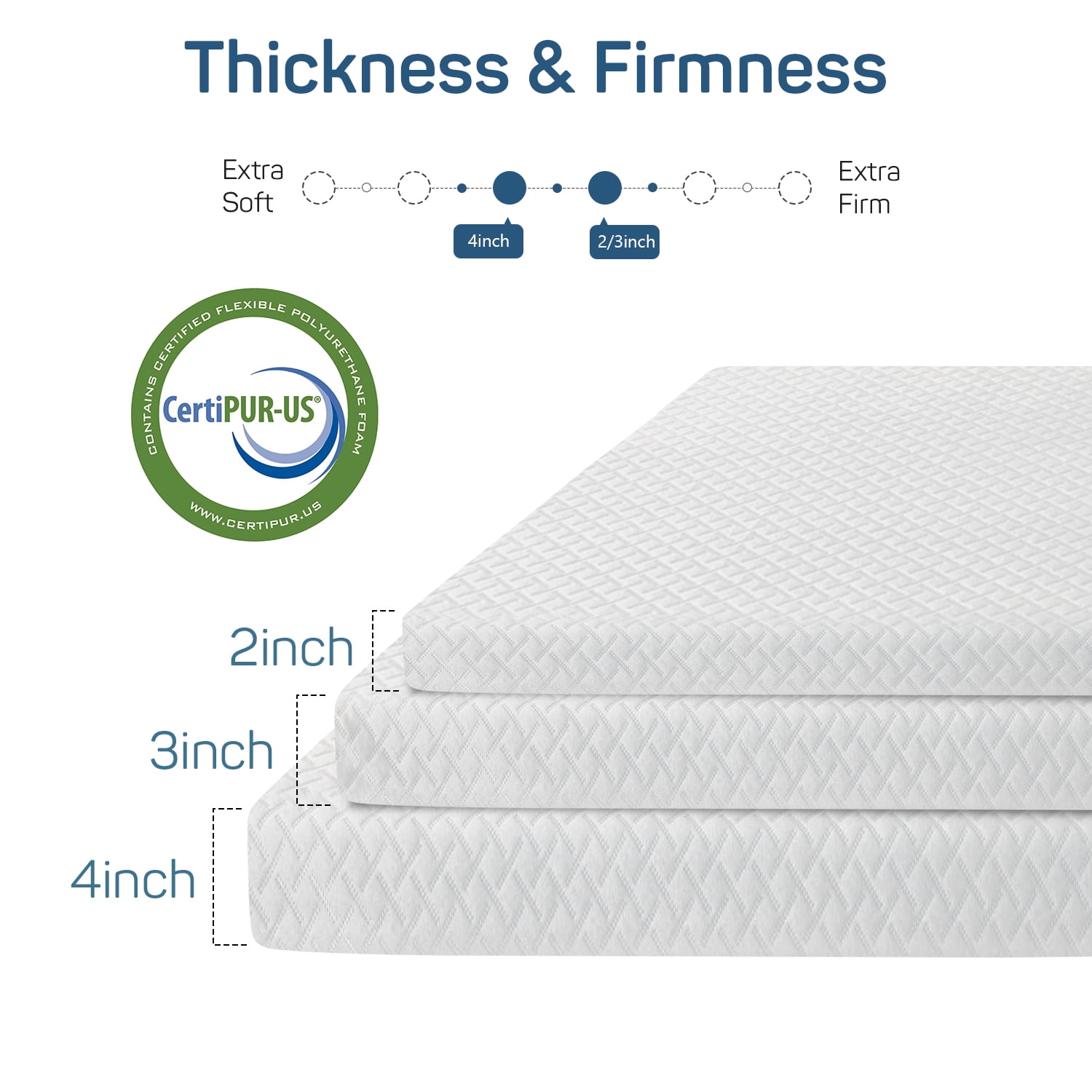 2 Inch TwinXL Mattress Topper With Cover, Foam Mattress Topper for Back Pain, Gel Infused Mattress Pad