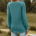 thumbnail image 4 of WREESH Womens Fashion Tunic Tops Solid Color Loose V-Neck Long Sleeve T-Shirt Mesh Bubble Sleeve Pullover Blue, 4 of 4