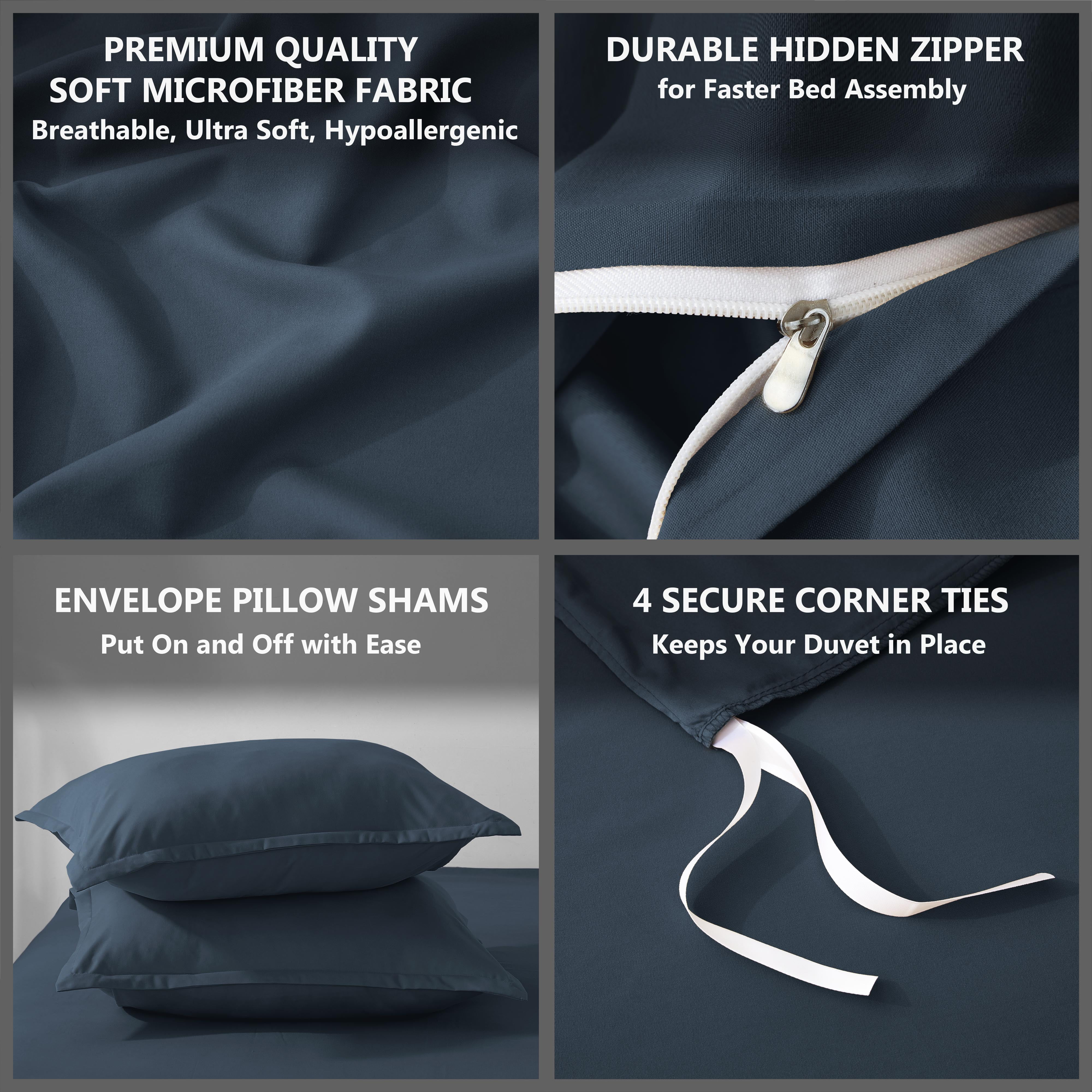Alazuria Duvet Cover Set Soft Prewashed Microfiber with zipper and 4 corner ties Navy Dusty Blue color Queen size ( 90" x 90" )