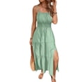 thumbnail image 2 of ClodeEU Women's Square Neck Spaghetti Strap Tiered Ruffle Maxi Dress with Elastic Waist ,Solid Color Casual Long Dress Green,Womens Plus M, 2 of 5