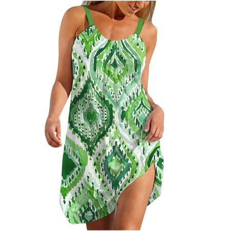 

Juebong Women s Fashion Halter Round Neck Cute Printed Sleeveless Suspenders Pullover Dress
