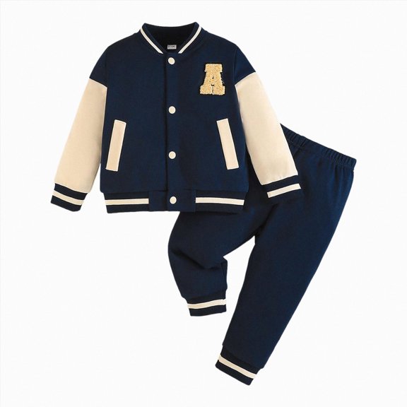 YDFCWX Boys Pants Sets Baby Boy Fall Outfits Letter Embroidery Sweatshirt Tops and Jogger Pants Lovely Two Piece Winter Clothes Dark Blue,12-18 Months