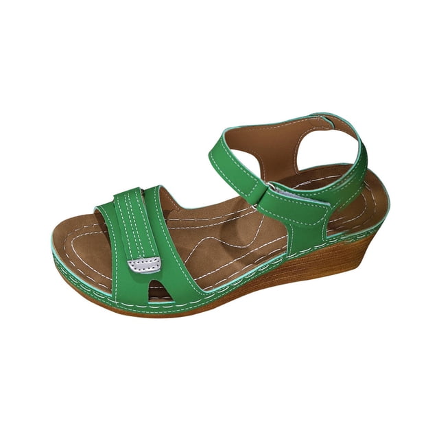 Sandalias de Cuña de las Mujeres Casuales de Moda Primavera Verano Versátil Tacón de Playa de Pie Abierto Grueso-Soldado con Correa de Tobillo Sandalias