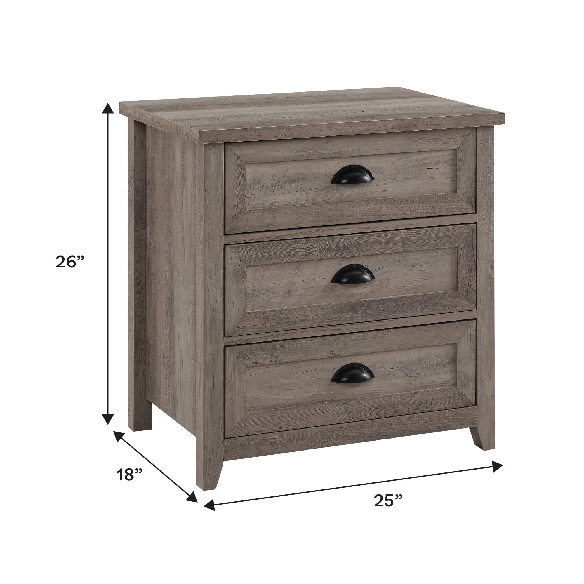 Walker Edison Farmhouse 3 Drawer Nightstand, Grey Wash