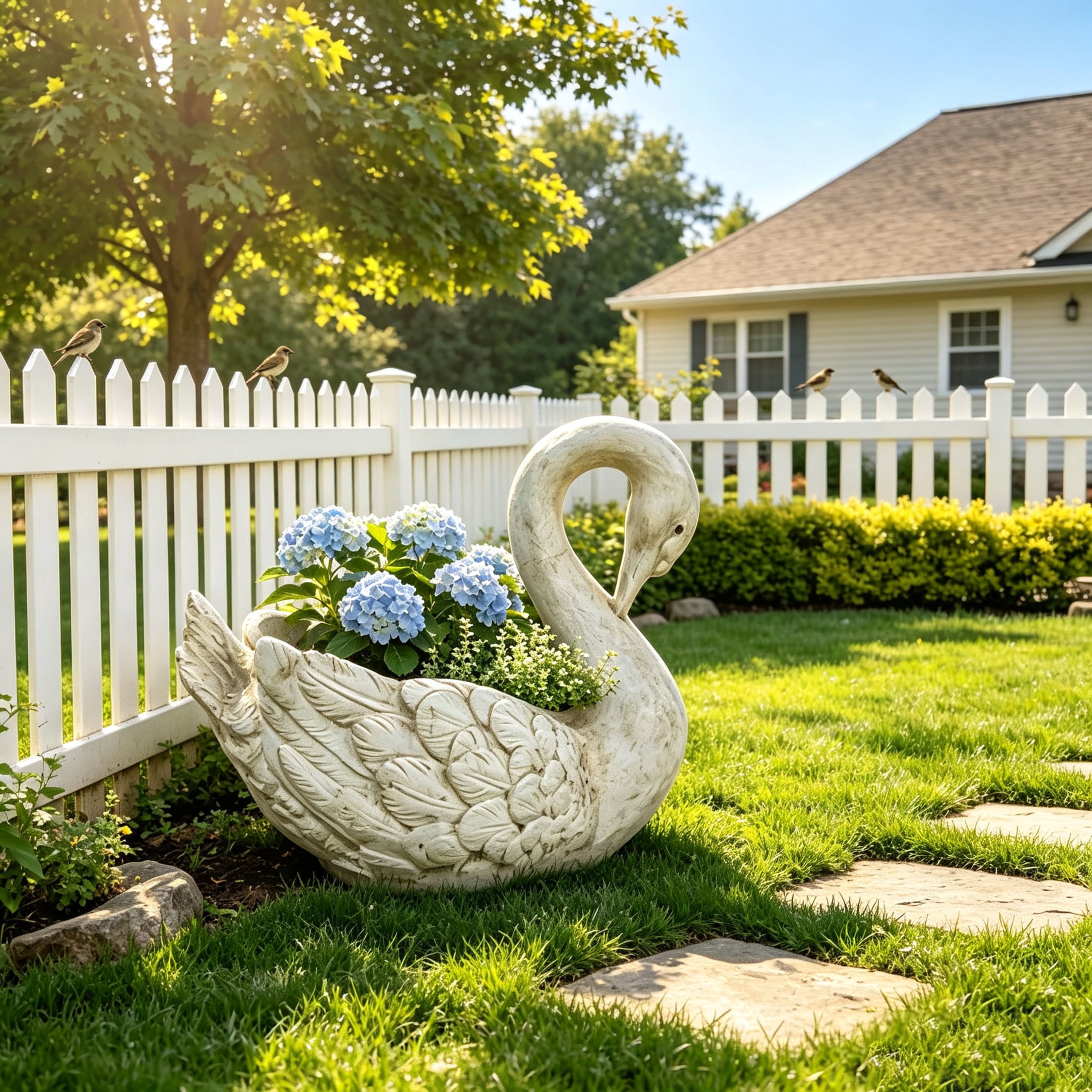 GDF Studio White Swan Statue Planter, Weather-Resistant Resin Garden Flower Pot Sculpture for Pond Patio Lawn Backyard