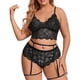 thumbnail image 4 of Gibobby Conjunto de lencería Sujetador + tangas Nueva sexy lencería de encaje ropa interior ropa de dormir anillo de pijamas liguero(Negro, XXL), 4 of 5