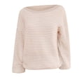 thumbnail image 5 of VISALY Off The Shoulder Top Knit Sweater Sweaters Puffy Long Sleeve Crewneck Soft Loose Pullover Tops Chunky Knitted Striped Sweater Crochet Sweaters Basic Sweatshirt Women Pullover Sweater Khaki S, 5 of 6