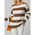 thumbnail image 2 of Franhais Women Fashion Wild Sweater Contrast Color Stripe Round Neck Long Sleeve Knitted Pullovers Autumn Winter Loose Casual Tops, 2 of 9