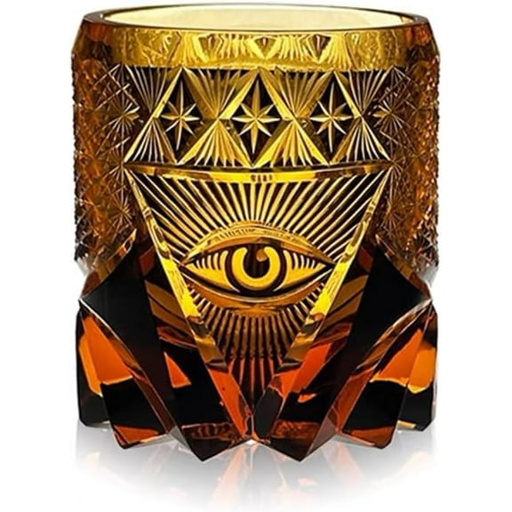 Hand-Carved God's Eye Whiskey Glasses - 8oz Artisan Crystal Glassware for Bourbon, Scotch & Brandy, Unique Engraved Design Gift for Men, Whiskey Lovers, Home Bar Essentials