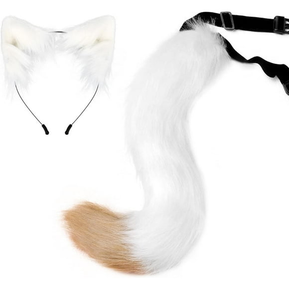 XINQIHANG Long Furry Fox Tail Cat Hairband Adult Dog Halloween Pet Costumes White/Brown