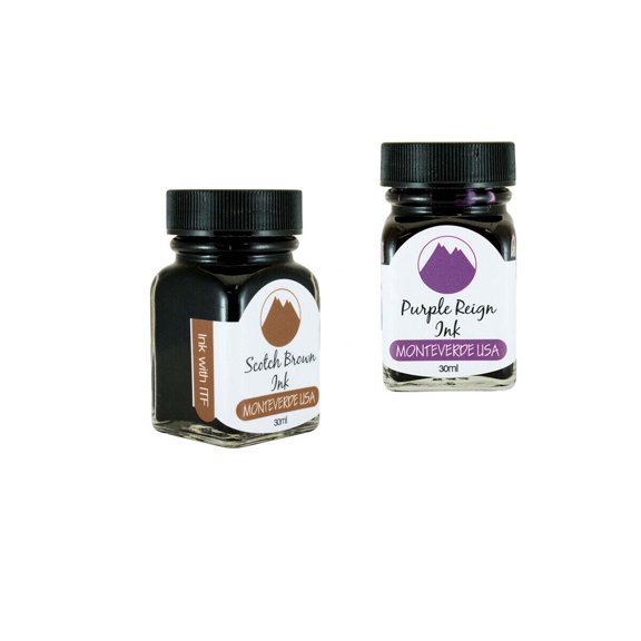 Monteverde 60ml Core Fountain Pen Ink Bottle (30ml Scotch Brown Ink Bottle G309SB, 30ml Purple Reign Ink Bottle G309PR)