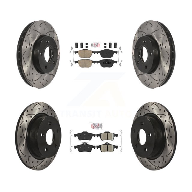 Transit Auto Front Rear Ceramic Pads and Coated Drilled Slotted Disc Brake Rotors Kit for Car Ford C-Max KDA-100971
