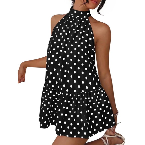 Women Halter Backless Dress Summer Mini Short Dresses A Line Polka Dot Sundress, S