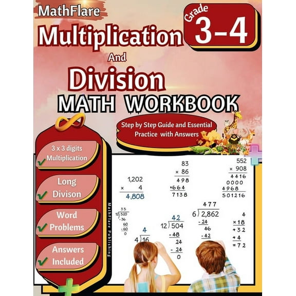 Mathflare Workbooks Multiplication and Division Math Workbook 3rd and 4th Grade: Multiplication and Division Word Problems Grade 3-4, Triple, Book 1, (Paperback)