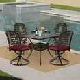 thumbnail image 7 of VIVIJASON 5-Piece Outdoor Patio Dining Set, All-Weather Cast Aluminum Conversation Set for Balcony, Patio Furniture Set Include 4 Swivel Cushioned Chairs, 1 Square Table w/Umbrella Hole, Red Cushion, 7 of 7