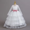 thumbnail image 6 of ZHOGXU Kids Elegant Girls Princess Dress Lightweight Mesh Layered Gown With Long Sleeve Soft Satin Bow Belt Special Occasions, 6 of 9