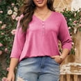 thumbnail image 6 of CFLVAEK Plus Size T Shirts for Women Casual 3/4 Sleeve Tshirt Loose Fit Button V Neck Tshirt Solid Color Basic Summer Tees Pink XXXXL, 6 of 8