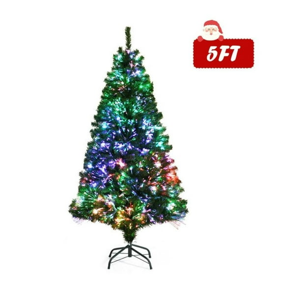 Yunken 5/7 FT Fiber Optic Spruce Artificial Christmas Tree for Home Decor, Color Changing Lights, Easy Assembly