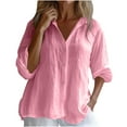 thumbnail image 2 of Qulqfy Women Shirts Business Casual Long Sleeve Pink Cotton Linen Button Down Shirts Summer Tunic Collared Spring Tops for Women L, 2 of 7