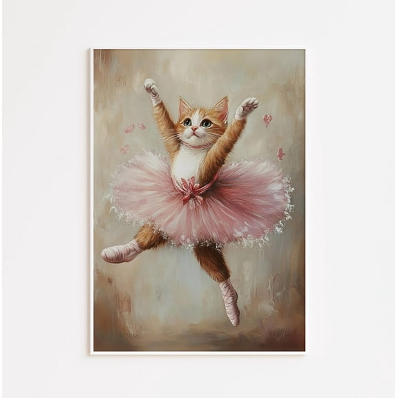 Ballerina Cat Art Poster, Pink Tutu Kitten Nursery Decor, Size 8x12 UNFFRAMED F03.1.7l1751