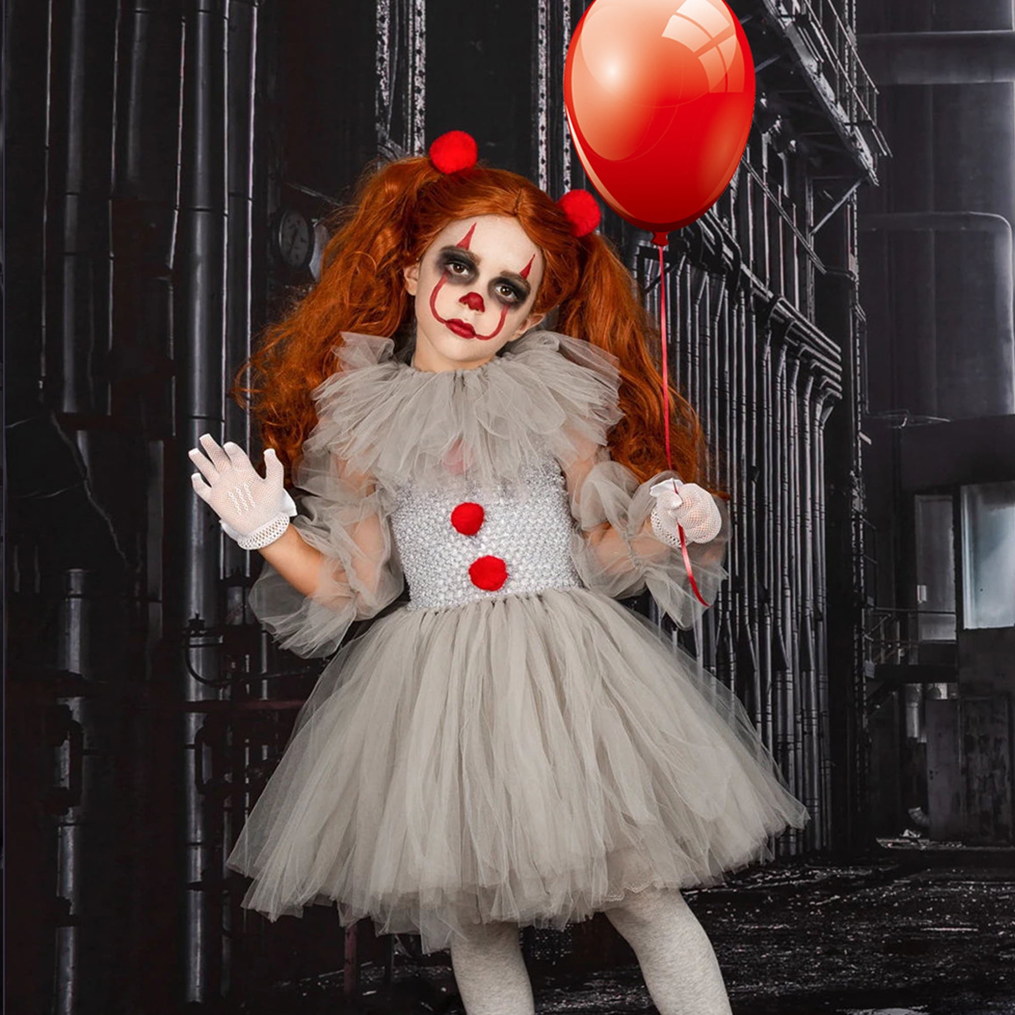 Little girl's new grey dress TUTU dress Halloween clown role play(2-3Y ...