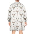 thumbnail image 2 of White Deer Skull Flower Pattern Wearable Oversized Blanket,Wearable Blanket Hoodie for Adults,Cozy Hooded Blankets with Super Pockets,Super Warm Fuzzy Pullover for Women & Men, 2 of 6