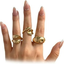 Chunky Open Geometric Knuckle Ring Set 3-Piece Gold Plated Stackable Adjustable Stainless Steel Womens Finger Rings