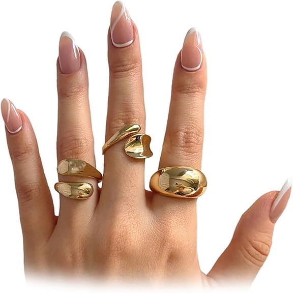 Chunky Open Geometric Knuckle Ring Set 3-Piece Gold Plated Stackable Adjustable Stainless Steel Womens Finger Rings