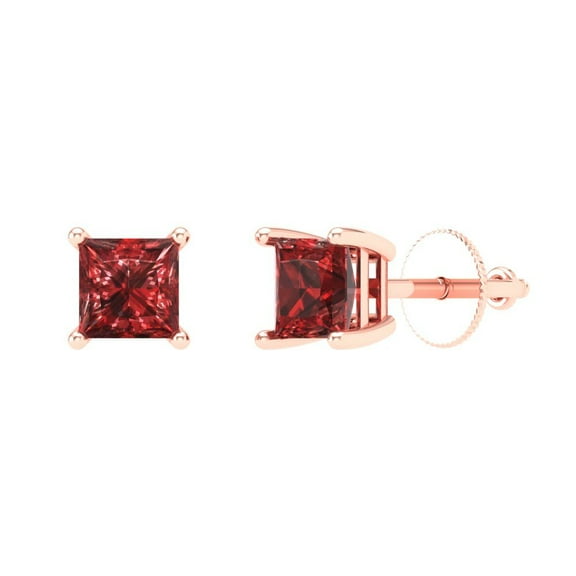 Clara Pucci 1Ct Natural Garnet Princess Cut VVS1 Screw Back Stud 18k Solid hypoallergenic Gold Designer Earrings For January