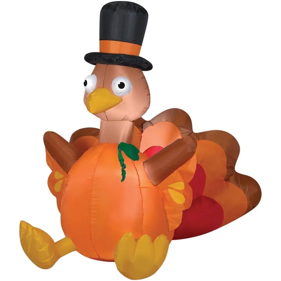 Gemmy Inflatable Turkey Pumpkin LED Lighted Yard Decoration -